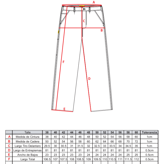 Tabla de talles - Cargo Ripstop Antidesgarro